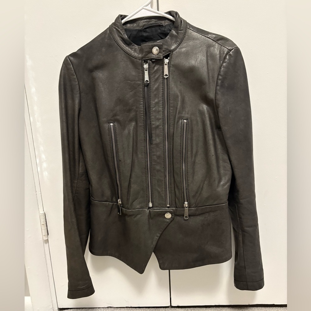Diesel Ladies Leather Jacket with Zipper Detail Size Small